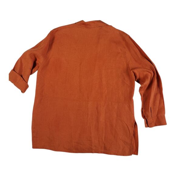 KY Creation Linen T Unique Orange Button Down Shirt Long Sleeve - Picture 9 of 12
